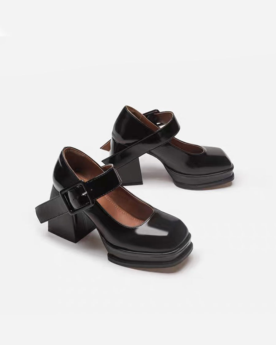 Chunky Heeled Ankle Strap Mary Jane Pumps