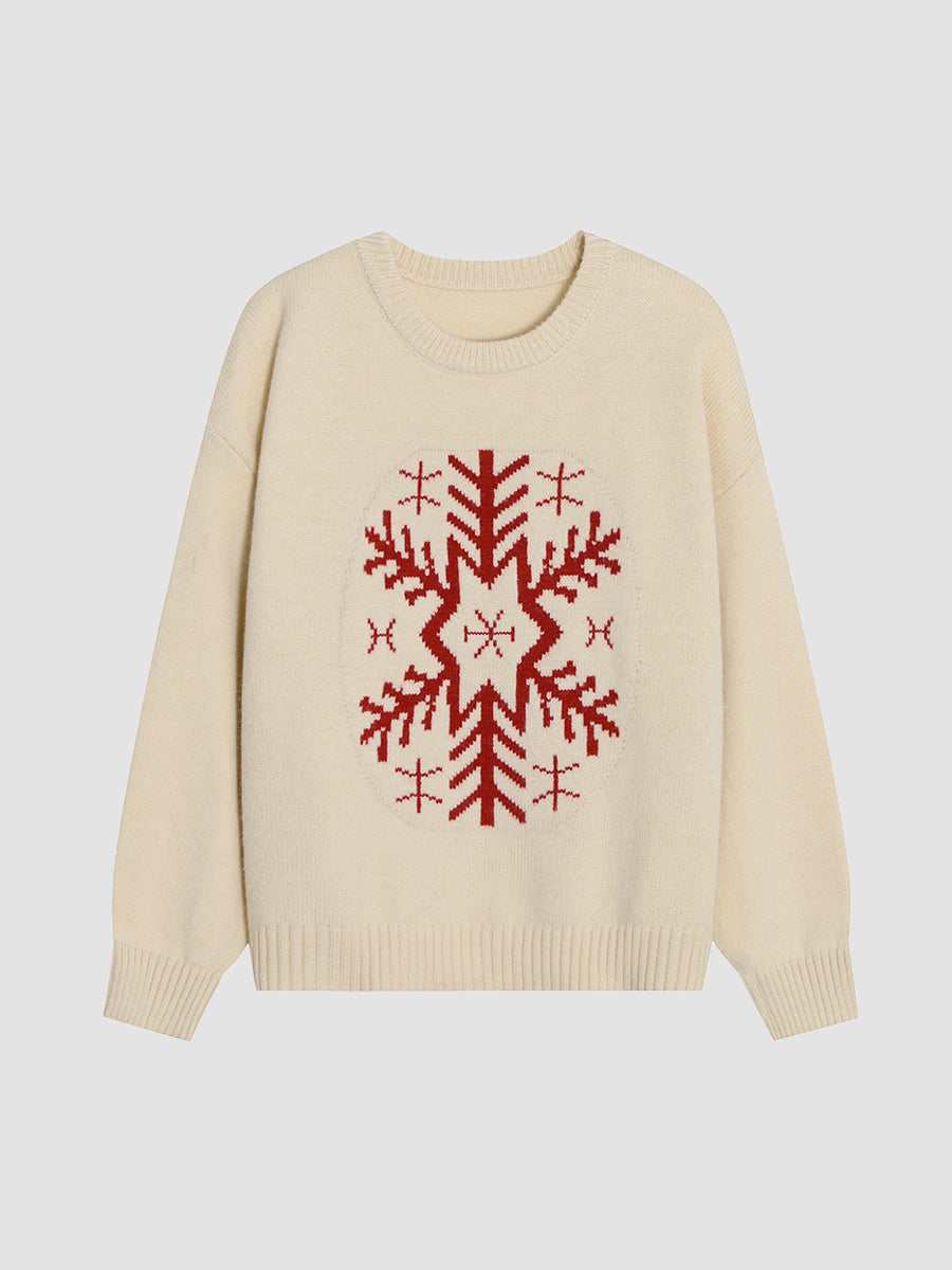 Loose Snowflake Pattern Knit Sweater