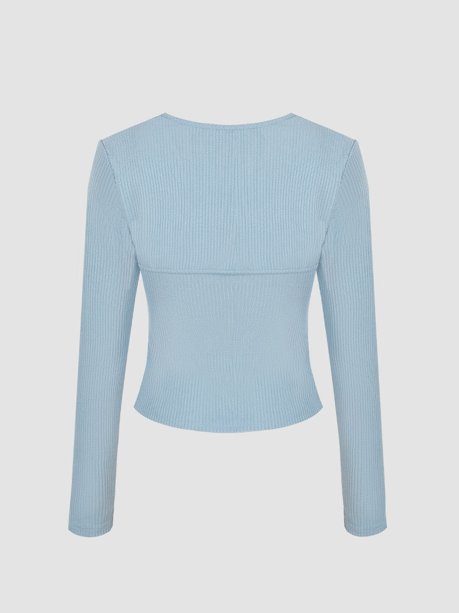 Solid Color Knit Blouse & Camisole Two-piece Set