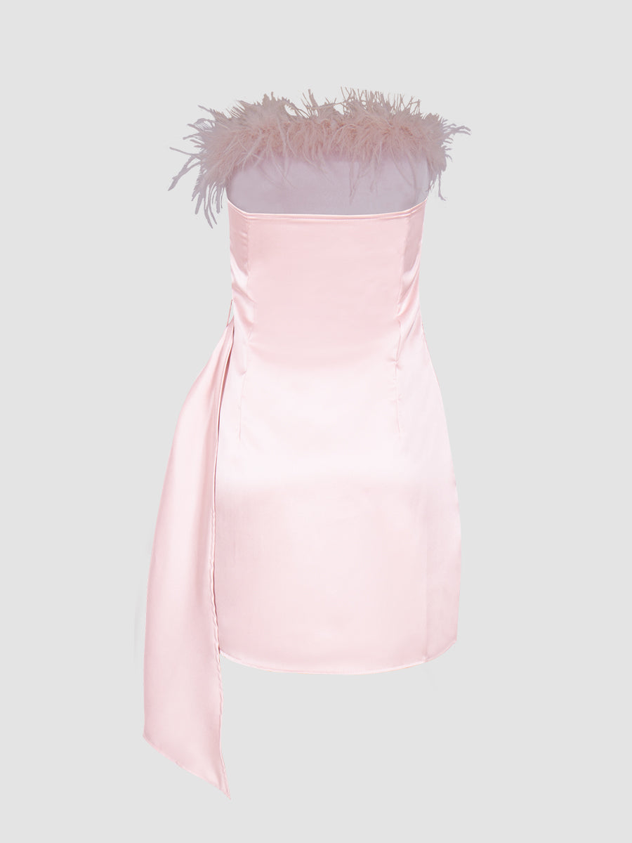 Feather Satin Pink Dress