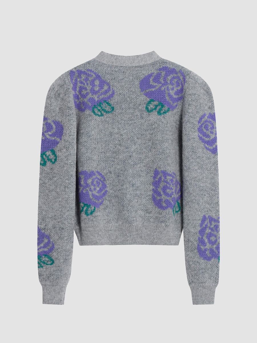 Purple Floral Knitted Cardigan