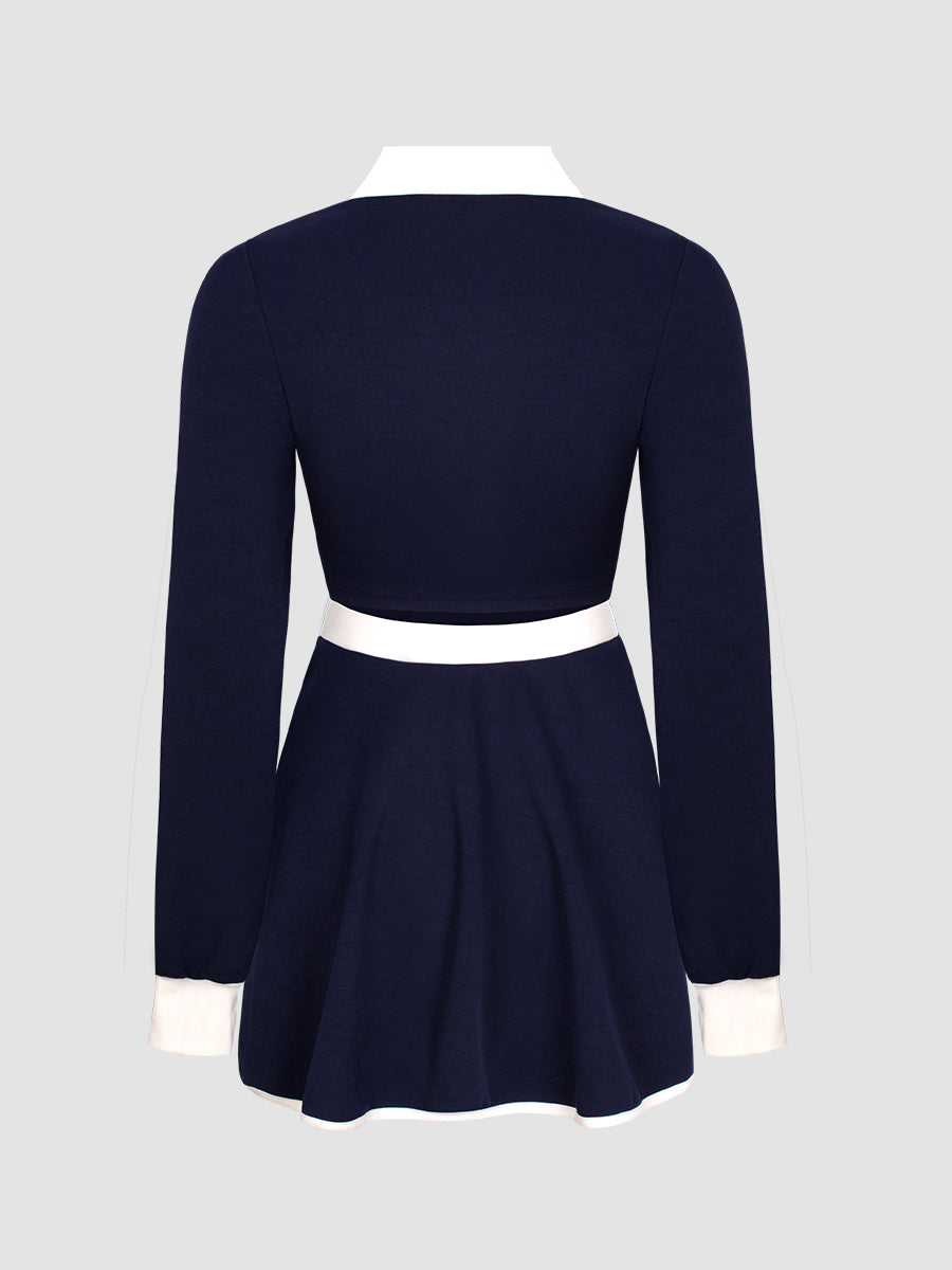 Hollow Badge Dress with Tie