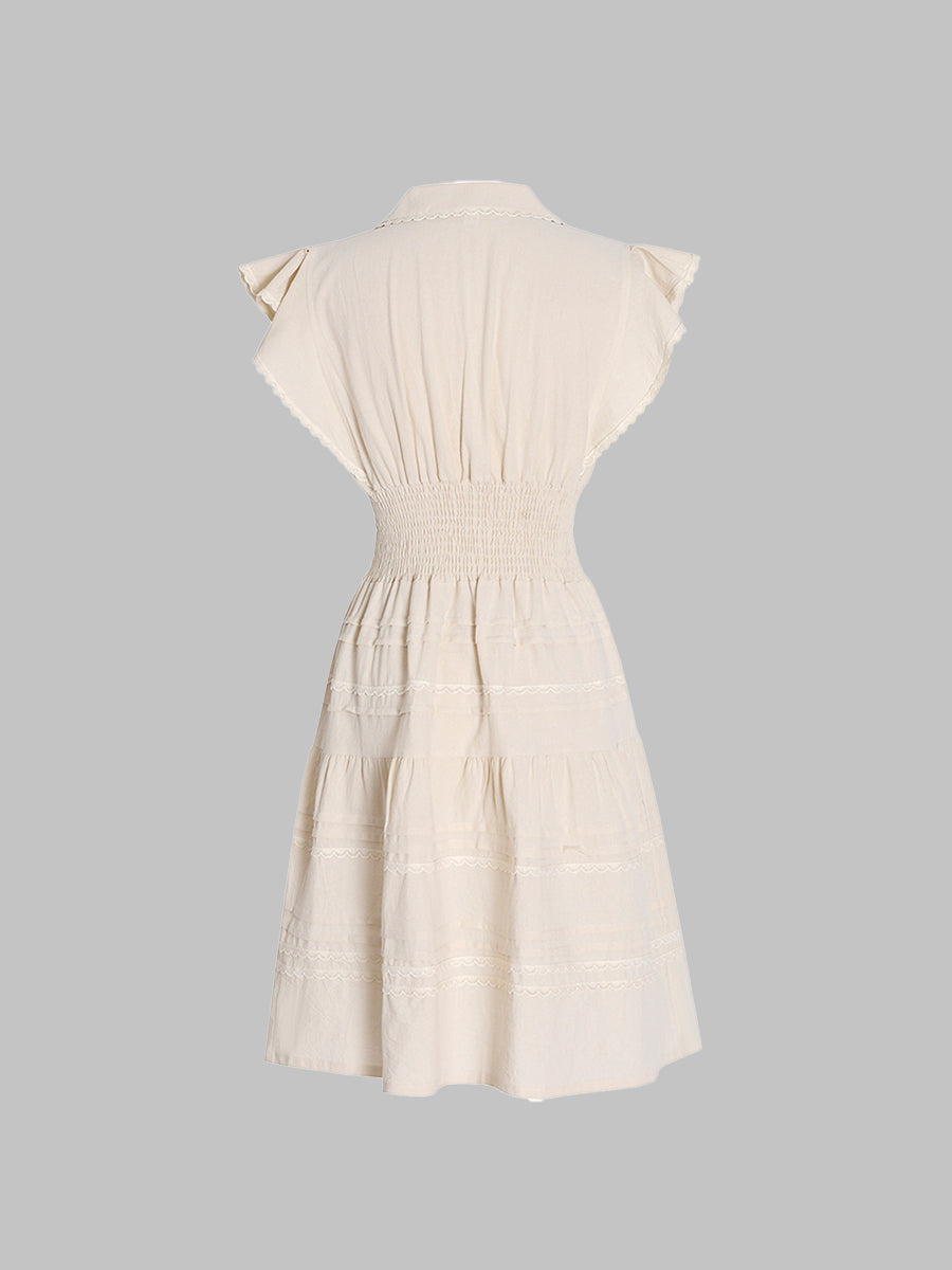 Beige Commuter Sleeveless Shirt Dress