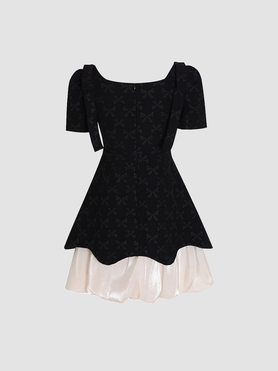 Bow Jacquard Short Sleeve Dress