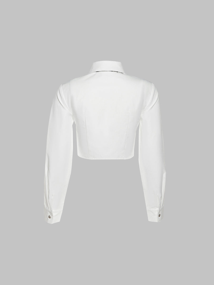 Pleated Love Button Tie Long Sleeve Shirt Top