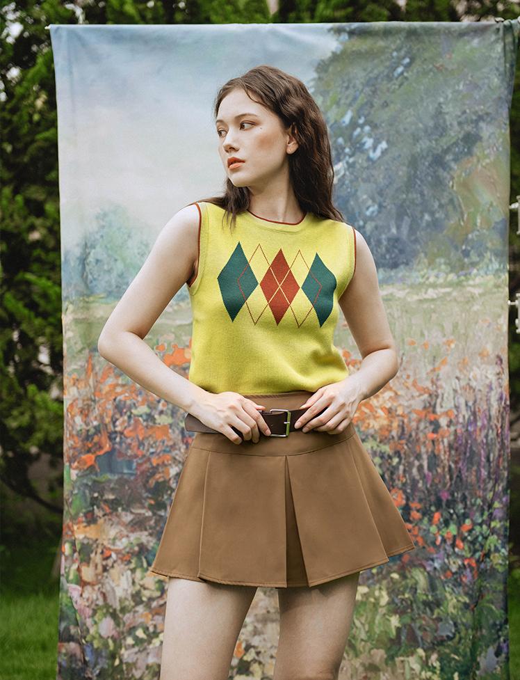 Green Diamond Knit Sleeveless Top