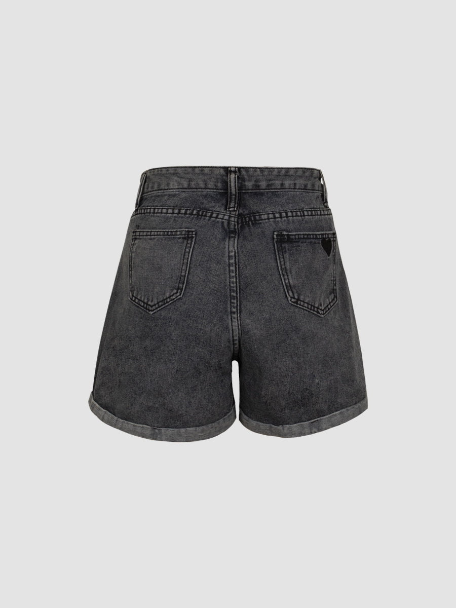 Love Embroidery Denim Shorts Pants