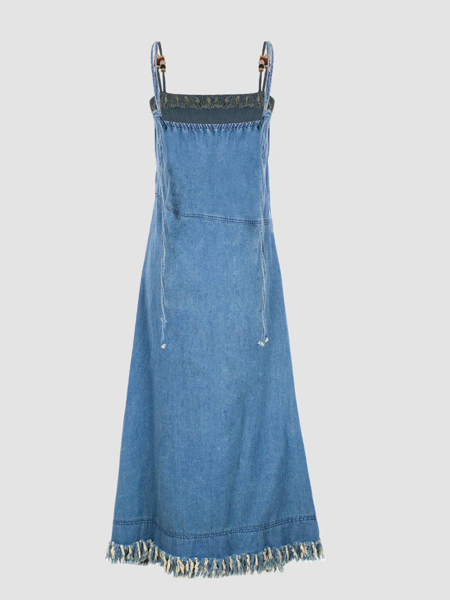 Tasseled Denim Camisole Dress