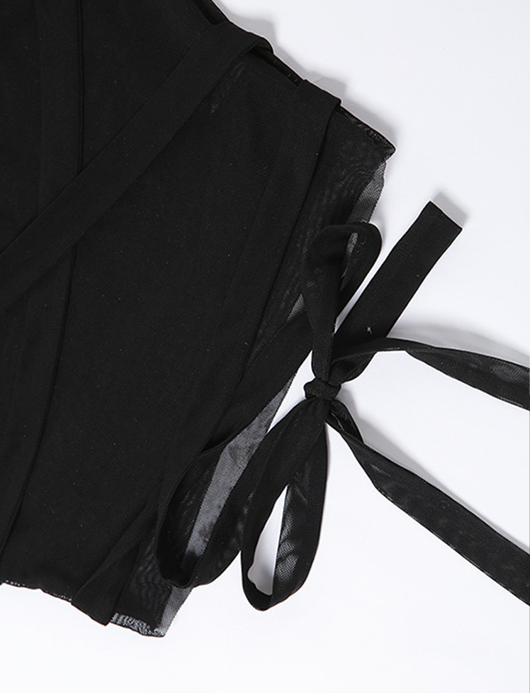 Lace-up Sleeve Mesh Cami Top