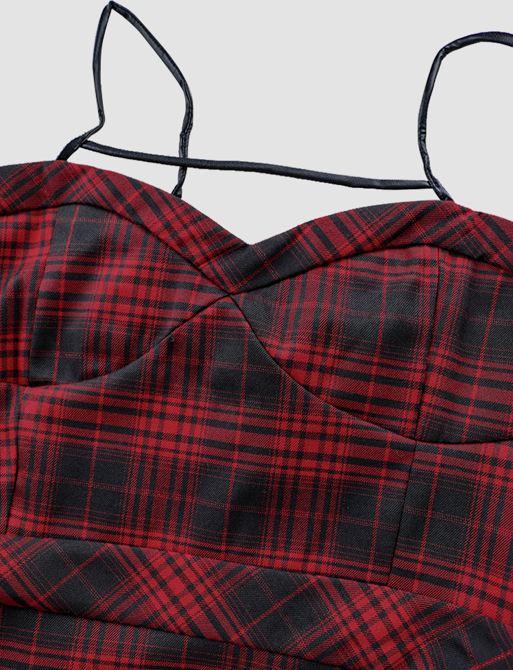 Red Plaid Bow Cami Dress
