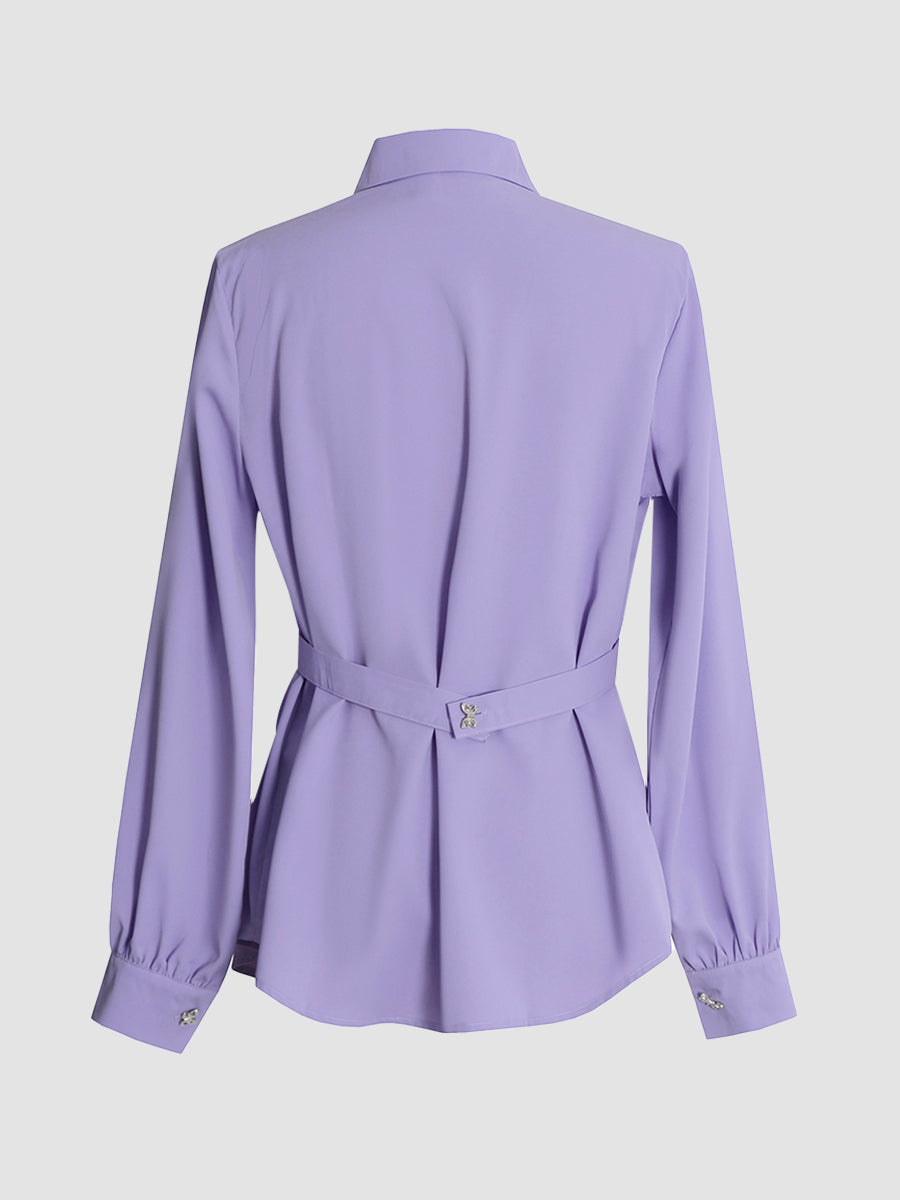 Pinch Pleat Split Shirt Top with Belt