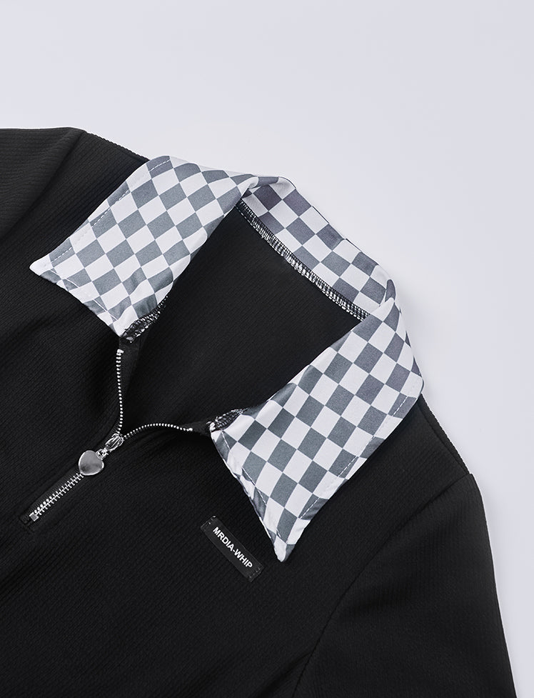 Plaid Neck Bow Tie Back Hollow Dress