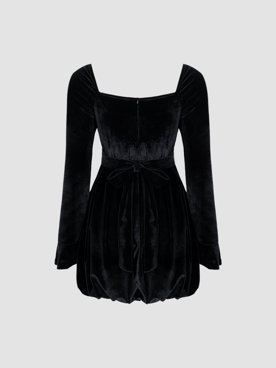 Velvet Long Sleeve Dress with Belt