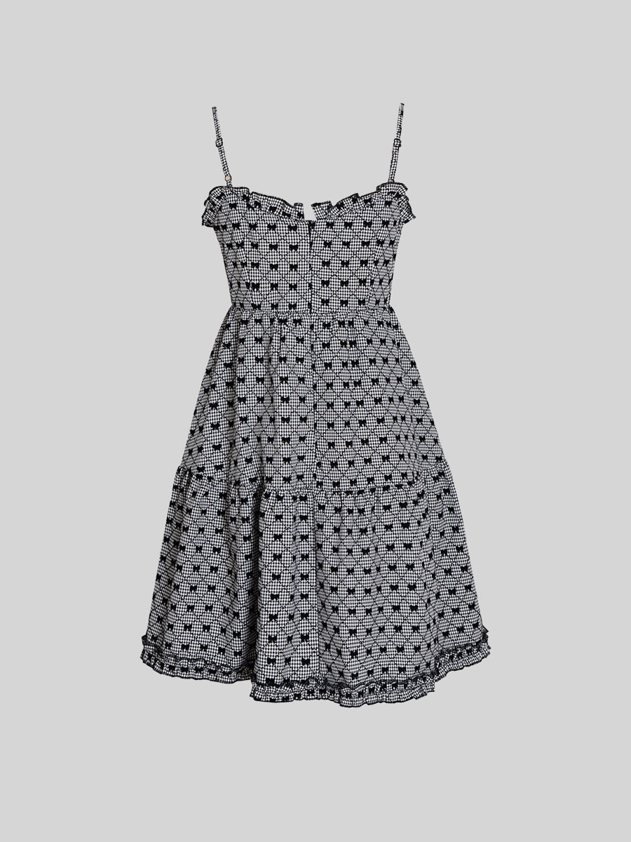 Bow Tie Plaid Fluffy Dress