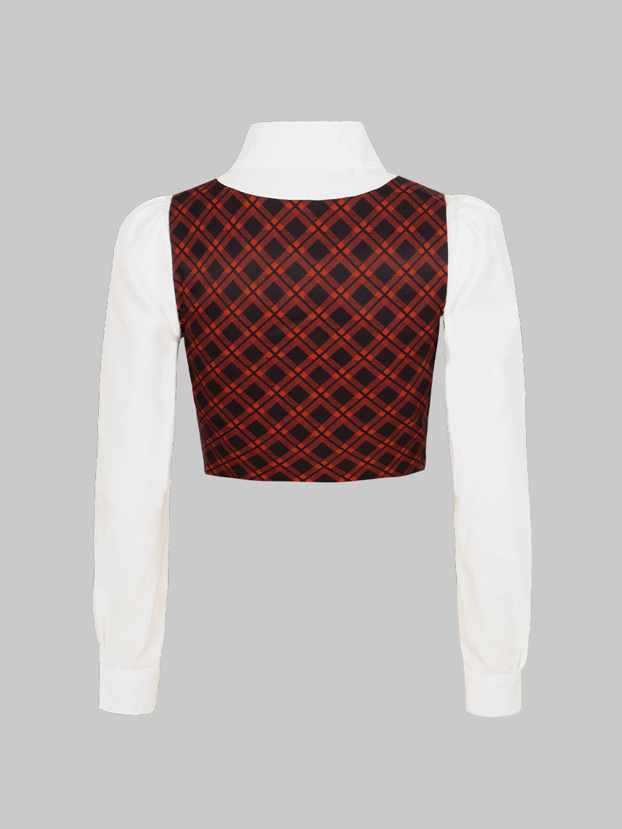 White Shirt + Plaid Vest + Skirt Three Piece Set
