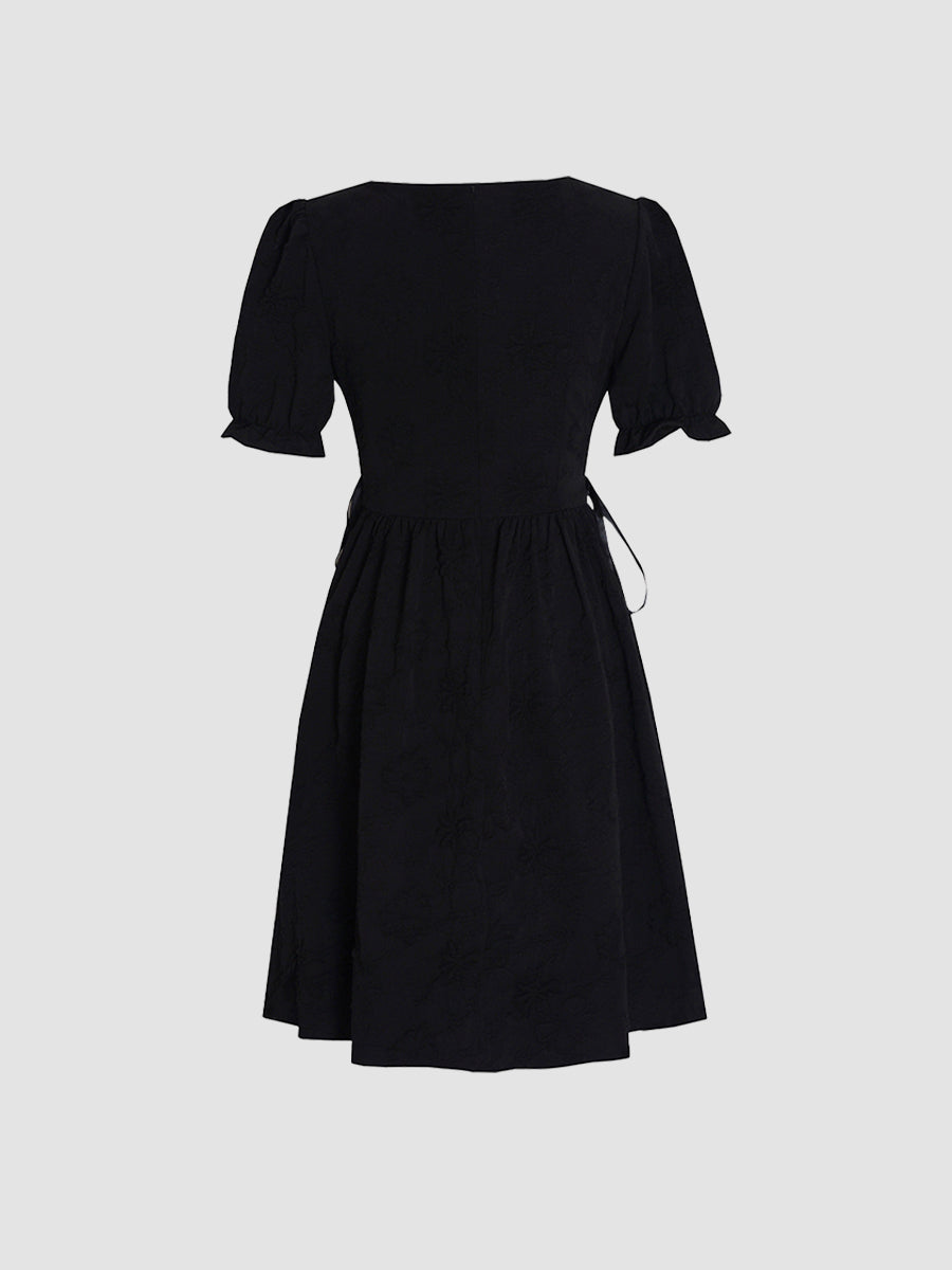 Black Jacquard Square Neck Dress