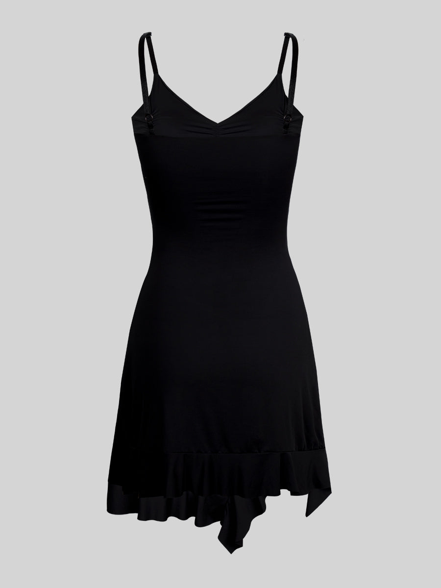 Black Hem Split Silky Dress