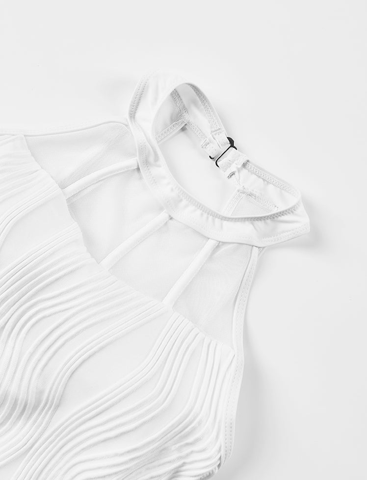 Mesh Paneled Solid One-piece Swimwear