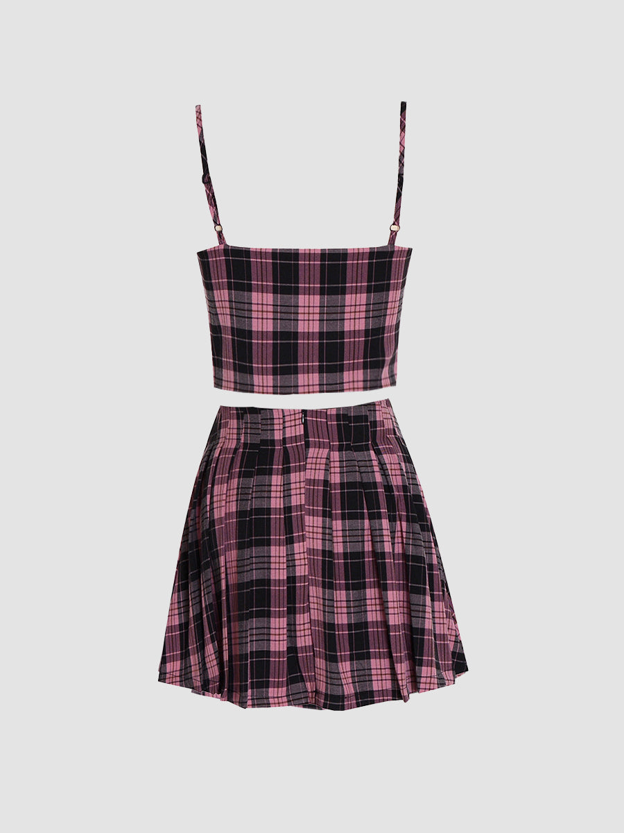 Kpop Purple Plaid Camisole&Skirt Set