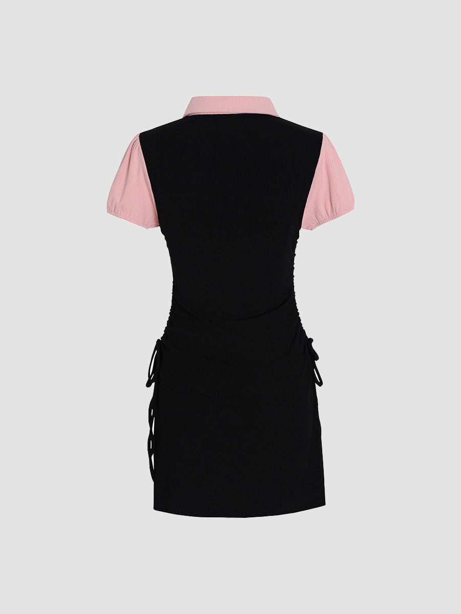 Sweet Girl Two Piece Polo Bubble Sleeve Dress