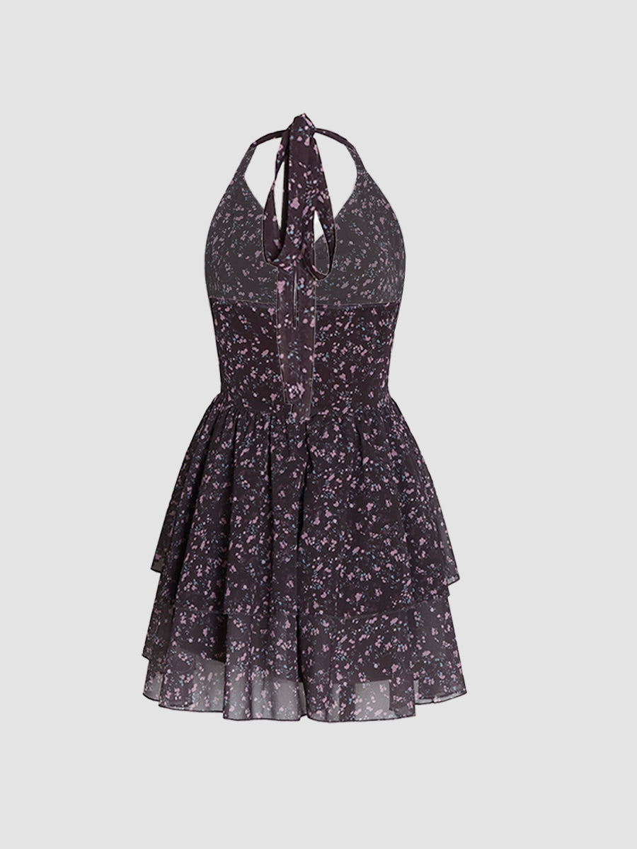 Sexy Floral Puffy Halter Dress