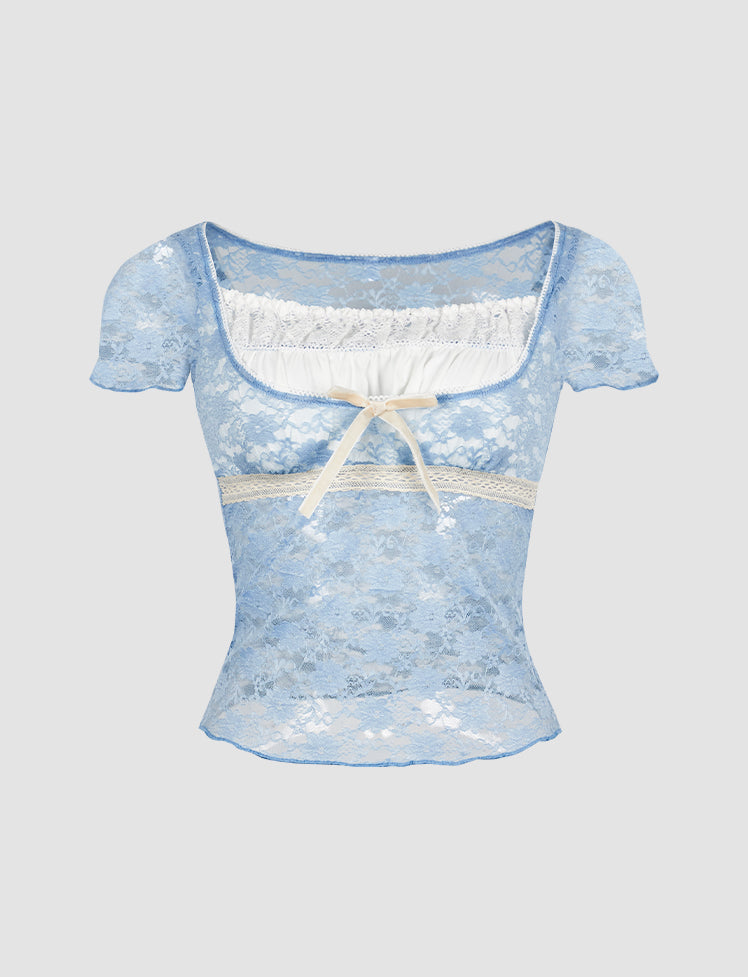 Lace Paneled Square Neck Top