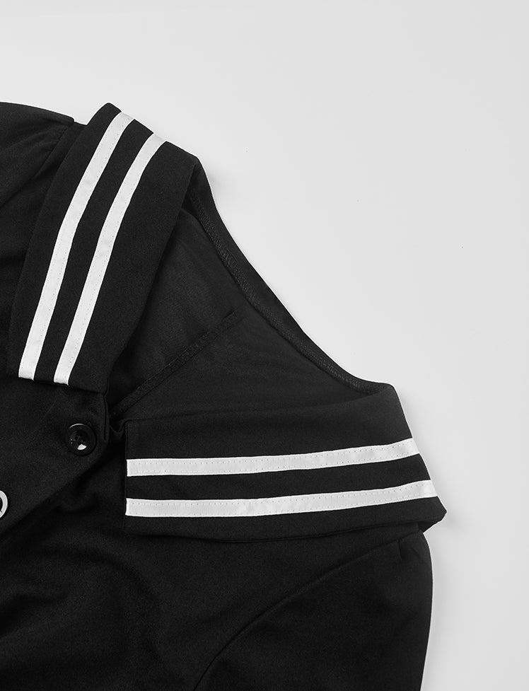 Sailor Collar Buckle Short Sleeve Dress