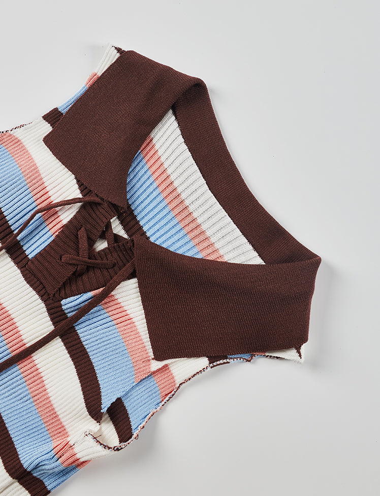 Stripes Collar Knit Tank Top