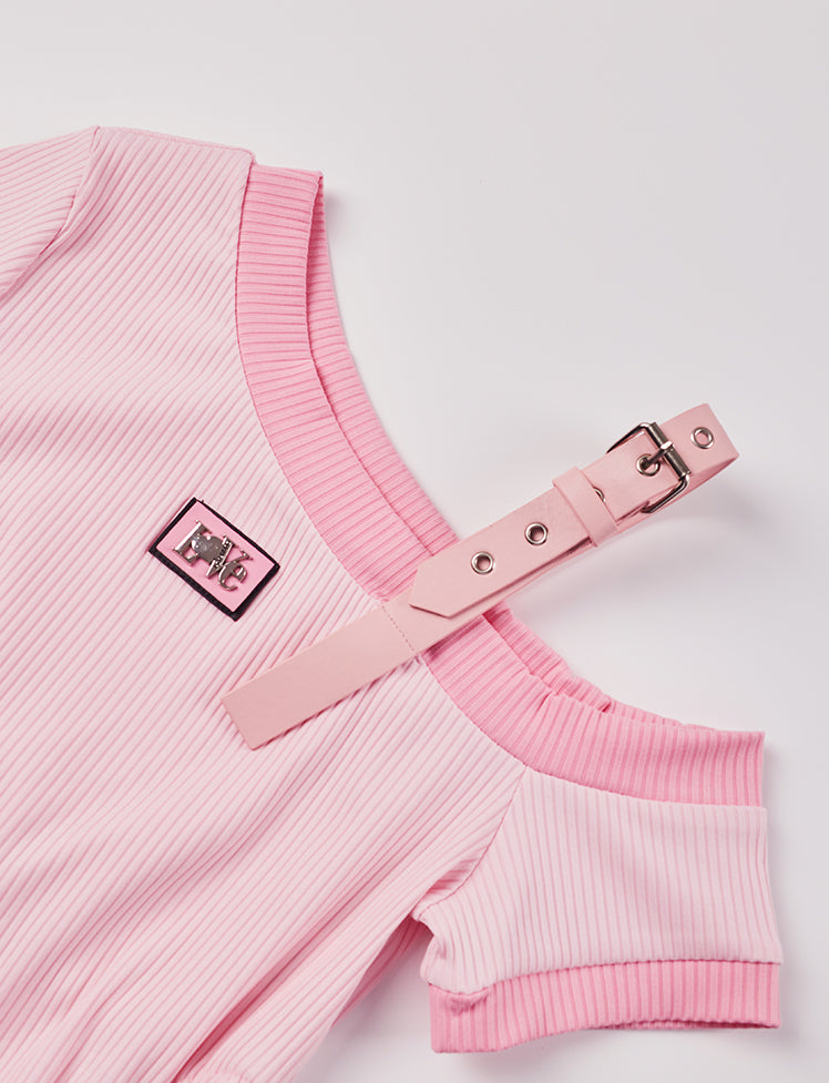 Belt Halter Ribbed Knit Top