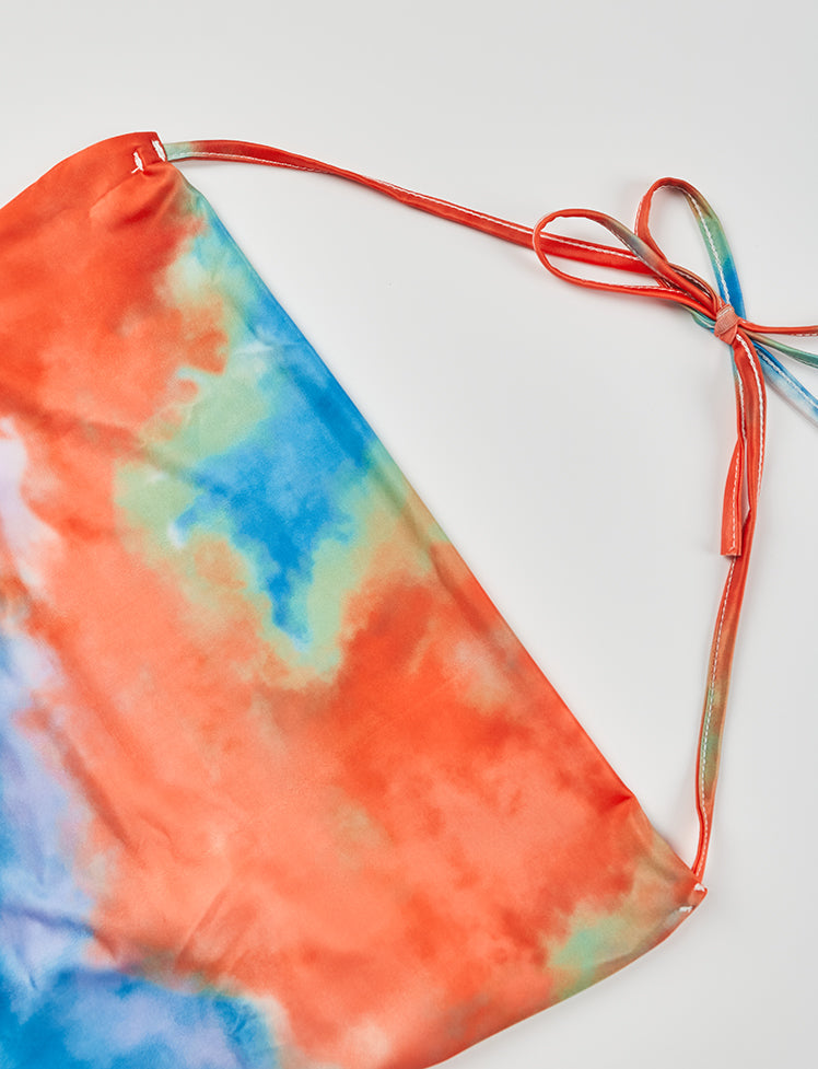 Tie-dye Satin Halter Drawstring Dress