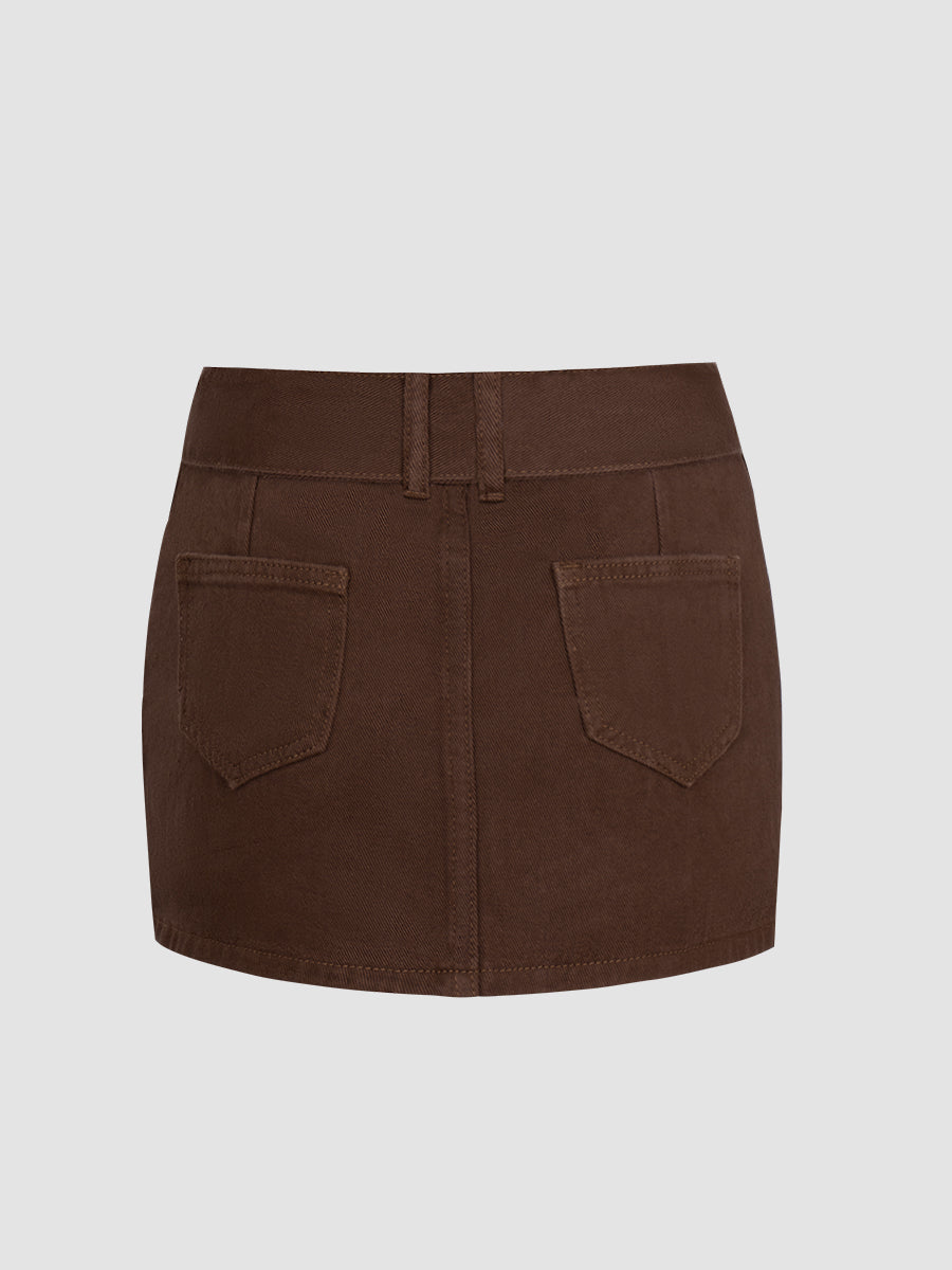 Brown Denim Skirt with Belt