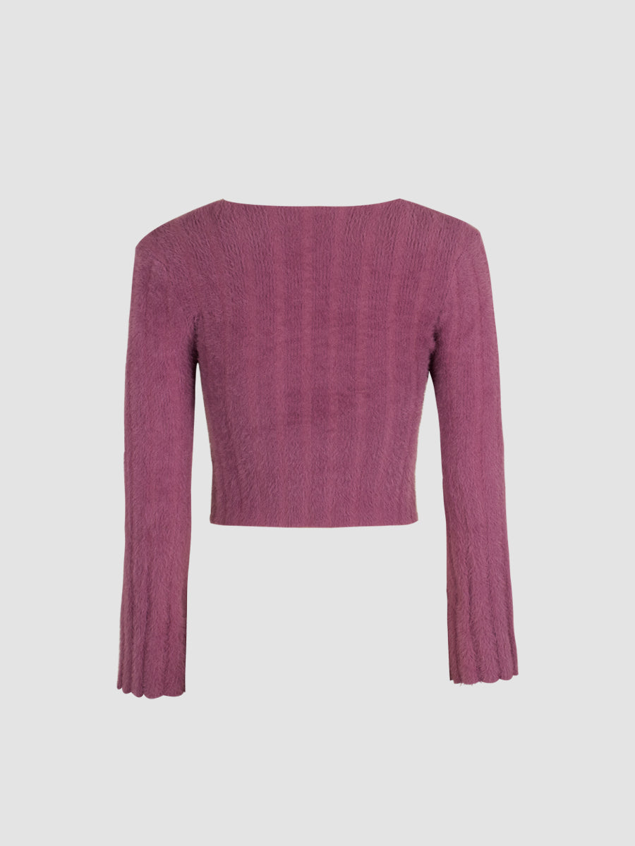 Short Fleece Square Neck Long Sleeve Top