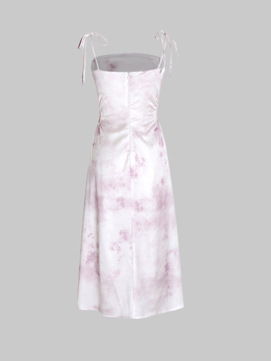 Satin Hollow Print Halter Dress