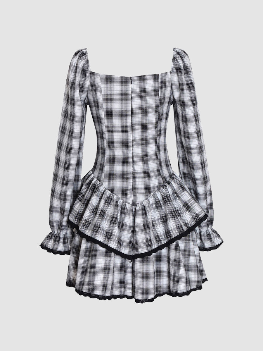 Black And White Plaid Diamond Cake Dress