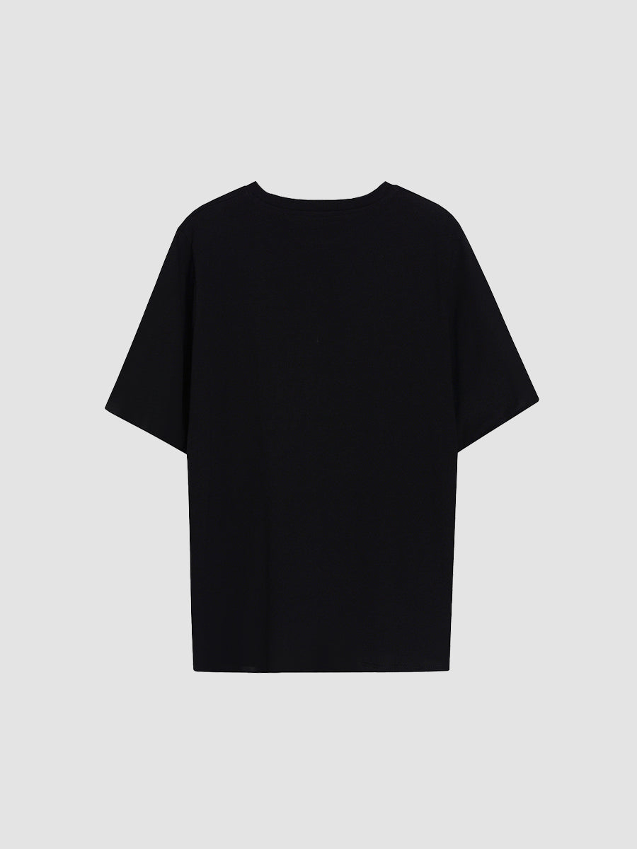 Cat Embroidered Black T-shirt Top