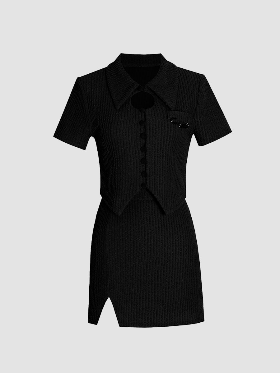 Kpop Knitted Short-sleeved Top&Skirt Set