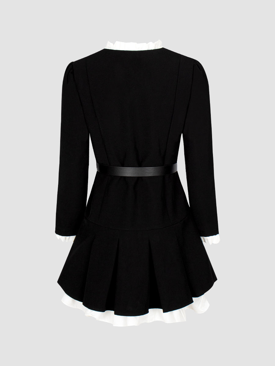 Black Slim Fit Suit Dress with Belt