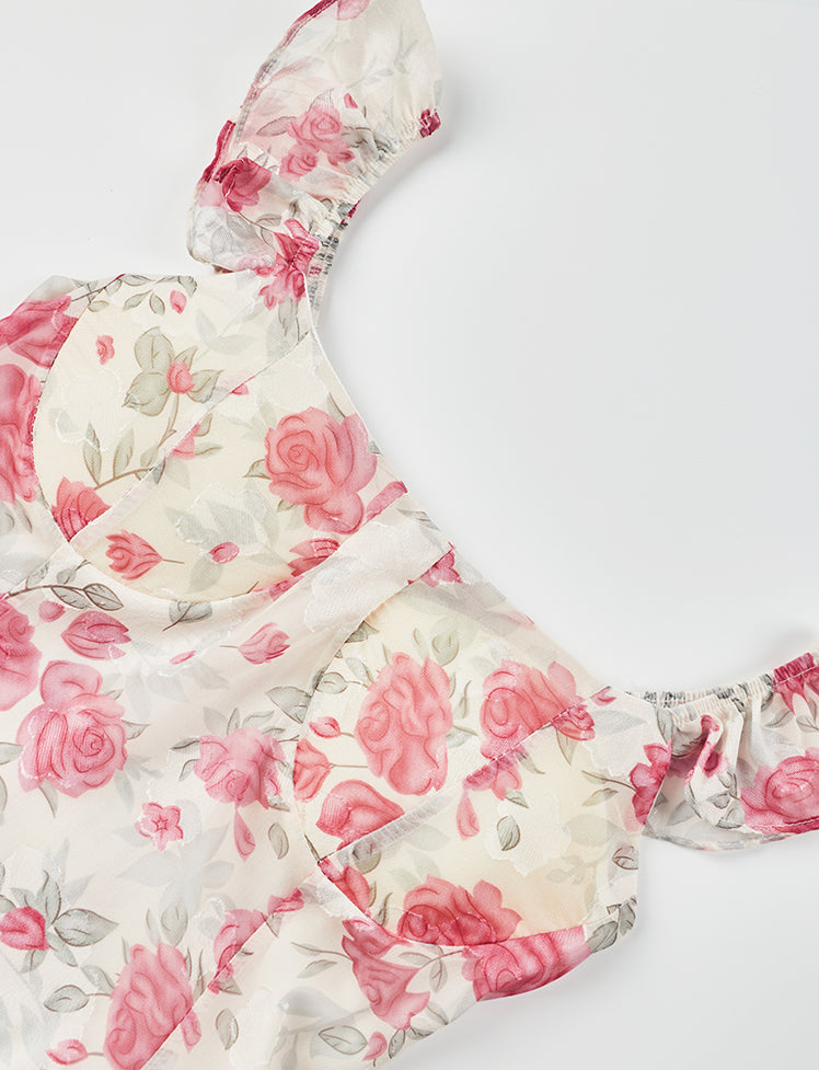 Ruffled Chiffon Floral Dress