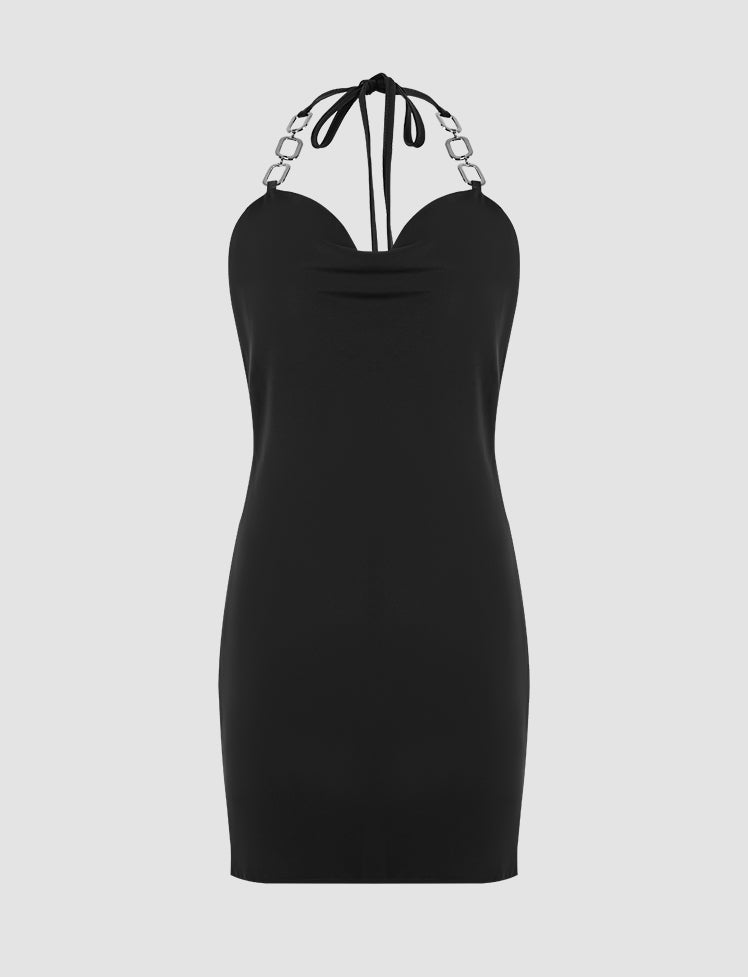 Halter Satin Solid Mini Dress
