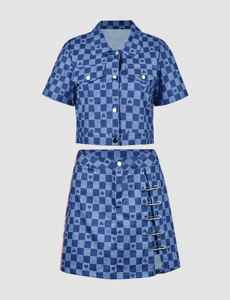 Plaid Heart Top & Skirt Set