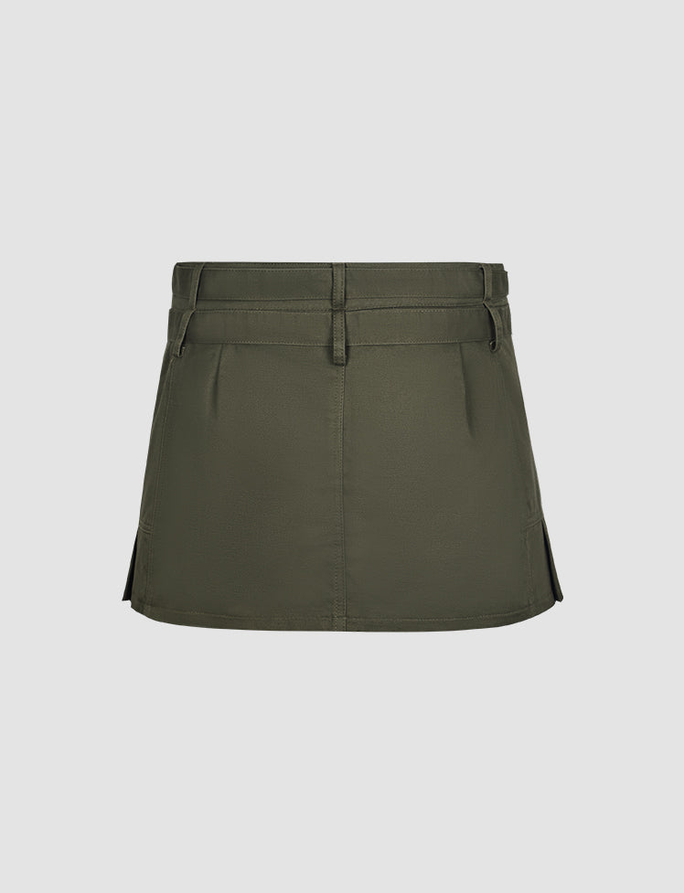 Low Waist Double Belts Zipper Skirt