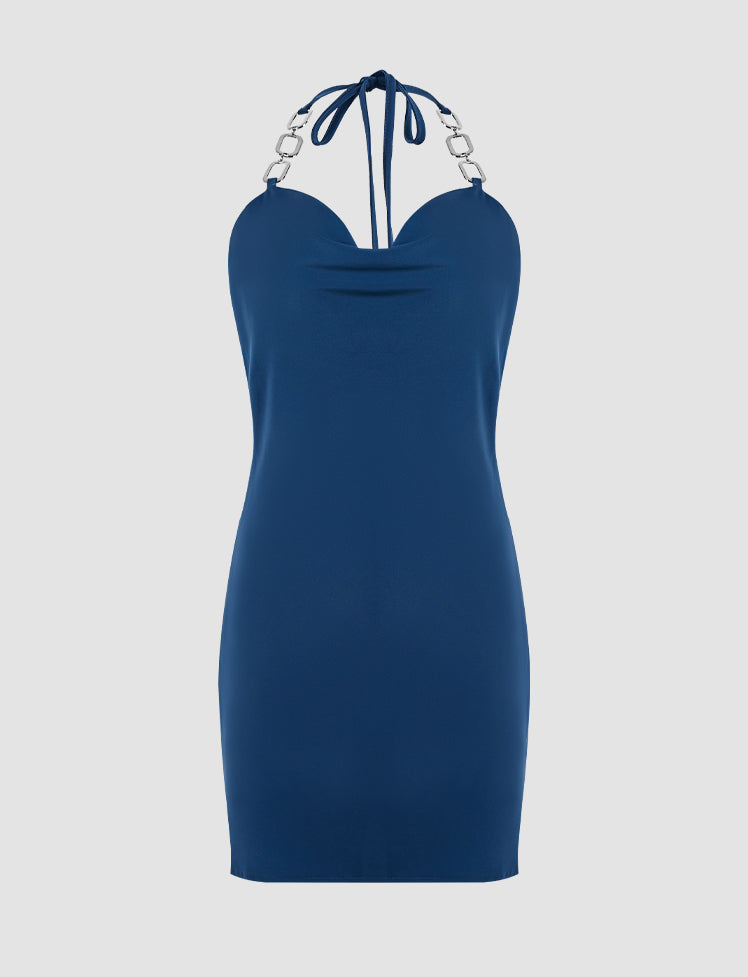 Halter Satin Solid Mini Dress