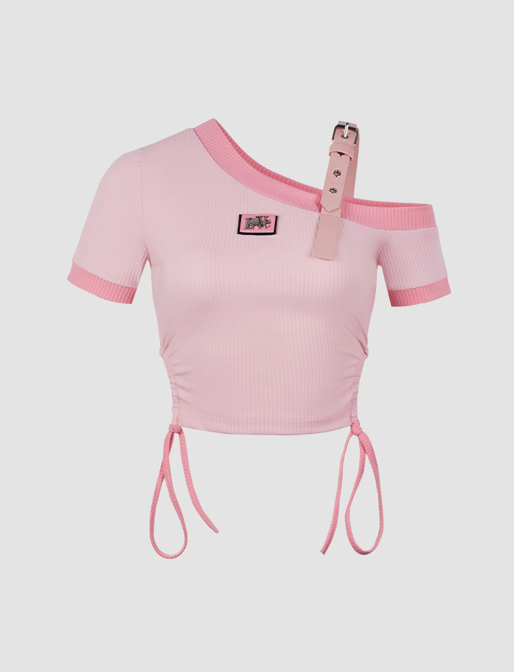 Belt Halter Ribbed Knit Top