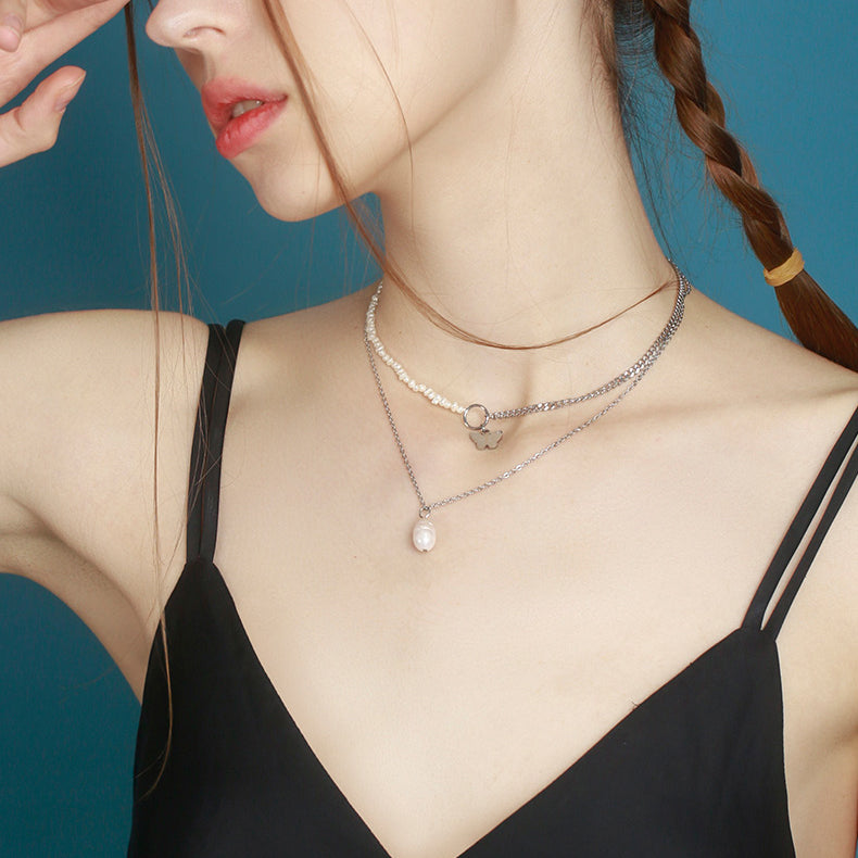 Double Pearl Flower Necklace