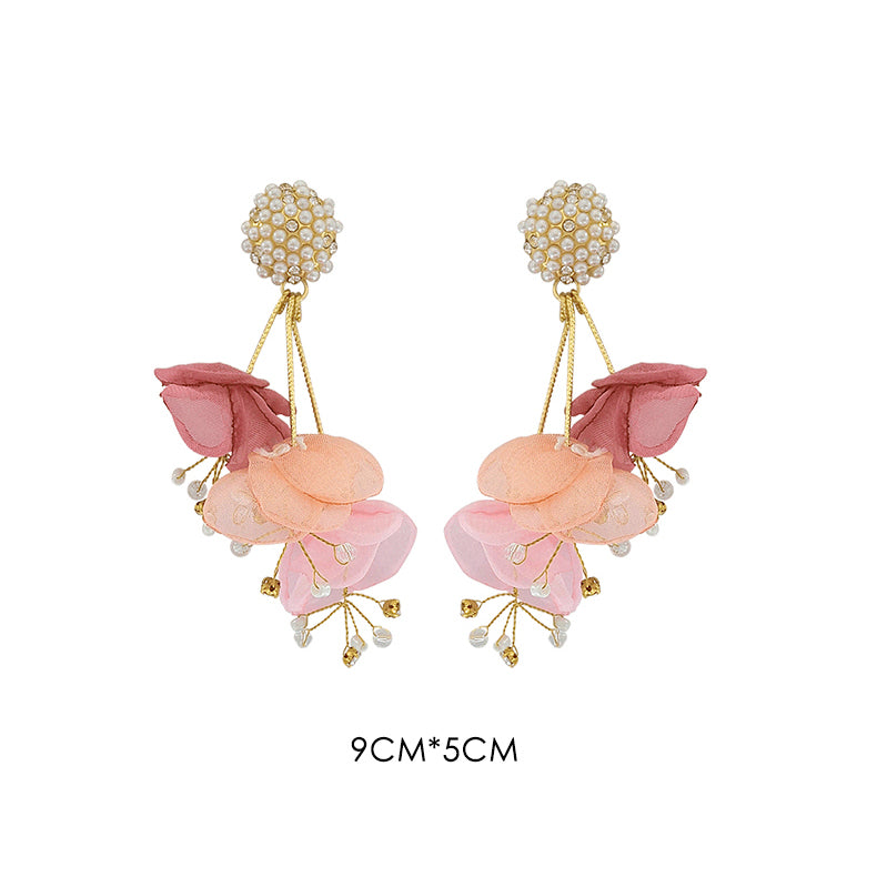 Mesh Flower Pearl Earrings