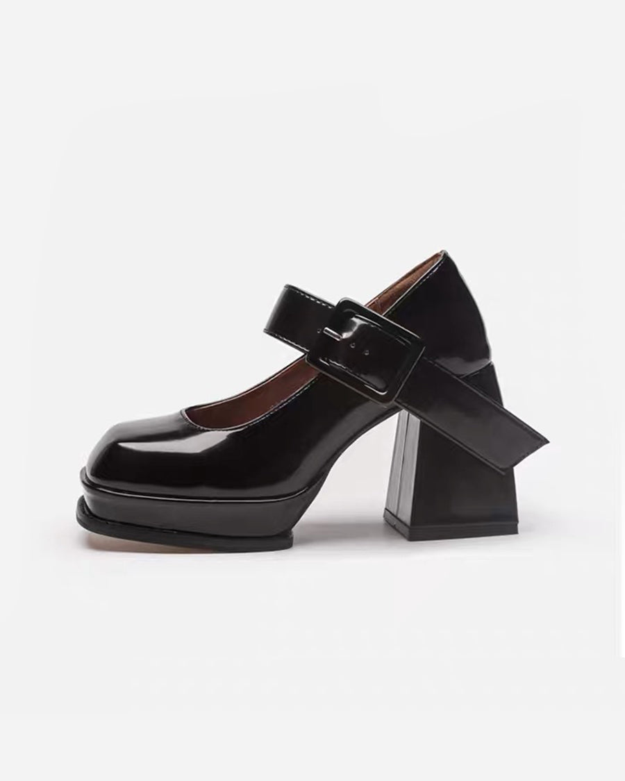 Chunky Heeled Ankle Strap Mary Jane Pumps