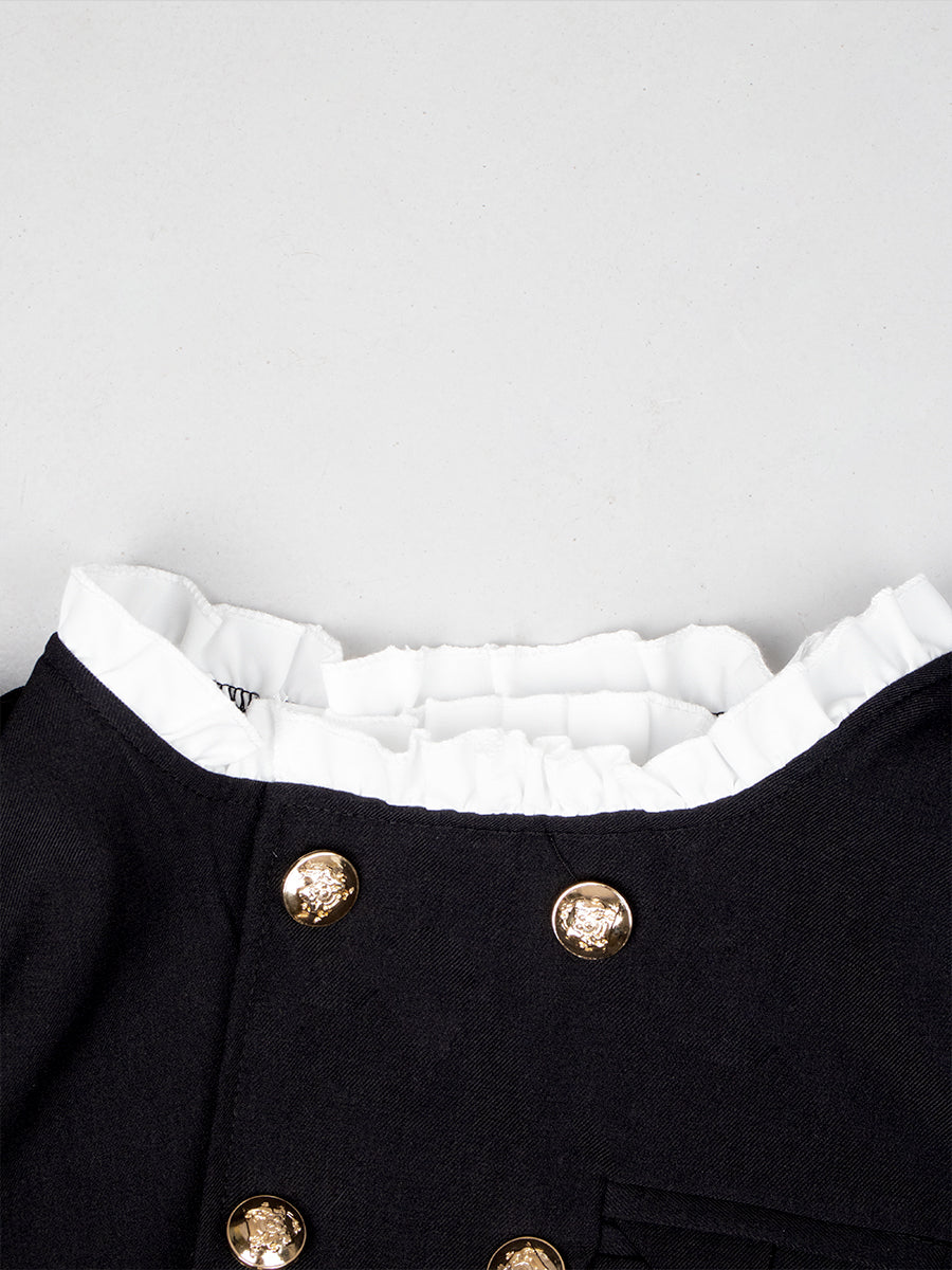 Black JK Double Breasted Short Sleeve Top&Pleated Skirt