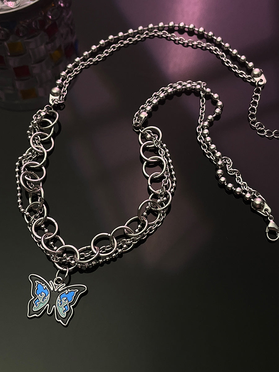 Blue Flame Butterfly Necklace