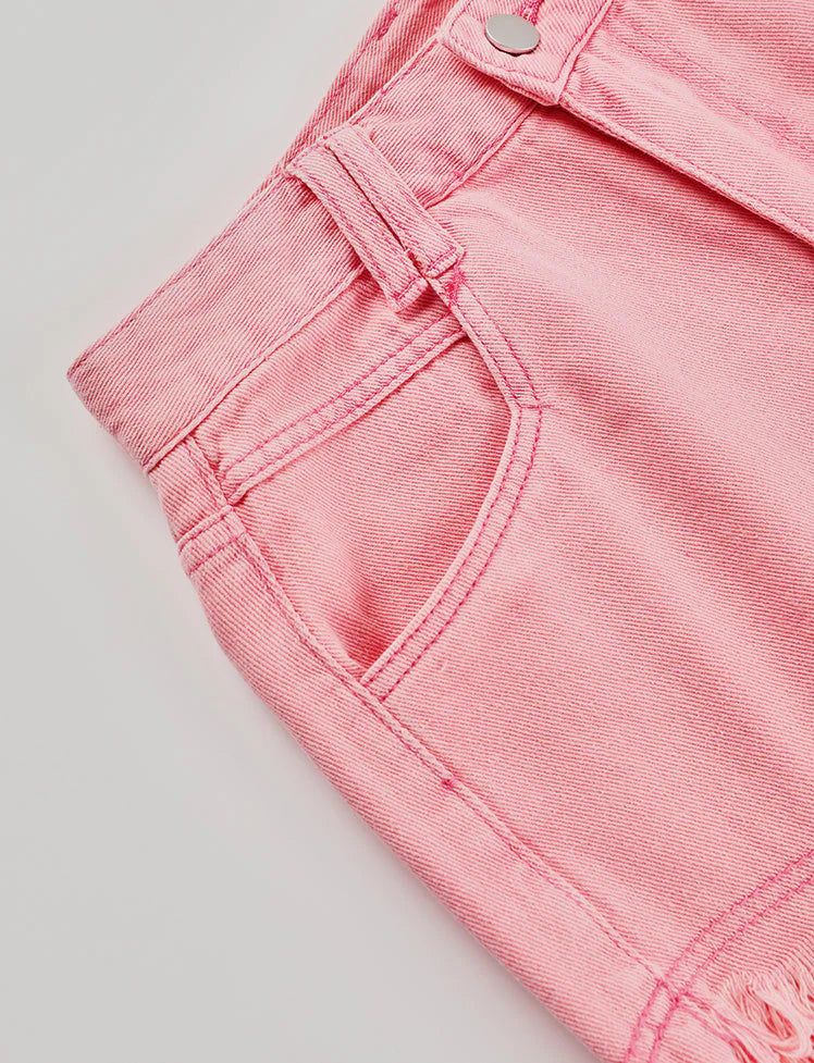 High Waist Denim Fringed Shorts