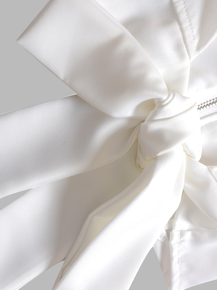 White Satin Bow Tie Top